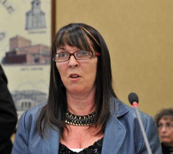 Former councillor Louise Severson speaks to city council&#039;s finance, administration and operations committee on Wednesday.